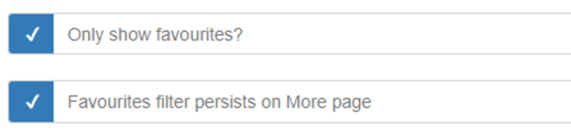 Publications listing widget: 'favourites filter' options Screenshot of publications listing widget: 'favourites filter' options